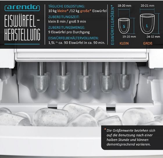 🧊 Arendo Edelstahl Eiswürfelmaschine mit 2L für 99,74€ (statt 160€)
