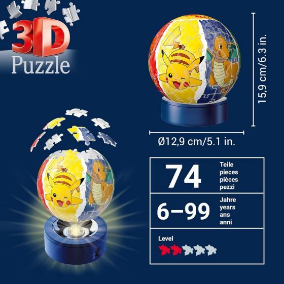 💡 Ravensburger 3D Puzzle 11547 Nachtlicht Puzzle Ball Pokémon für 15€ (statt 22€)