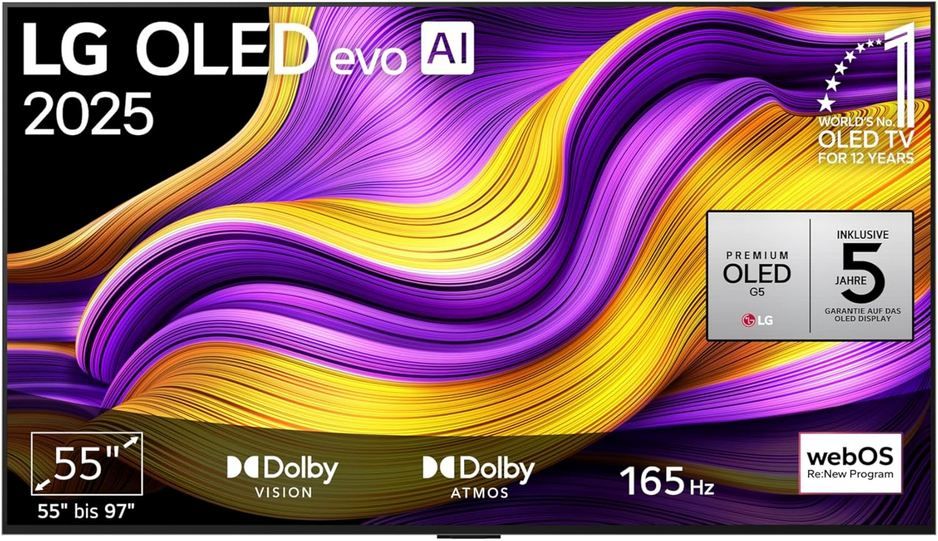 📺 LG OLED55G57LW 55 📺 LG OLED55G57LW 55 4K OLED evo AI TV mit bis zu 165Hz für 1.049€ (statt 1.149€)