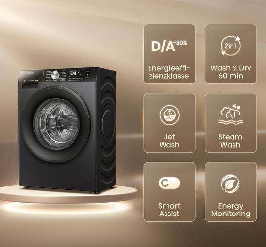 🧺 Hisense WD3S8043BB3 Waschtrockner, 8kg/5kg für 429€ (statt 464€)