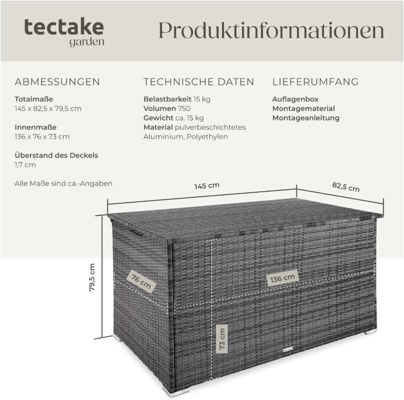 🏡 tectake Aluminium Polyrattan Aufbewahrungsbox, 750L für 138,49€ (statt 158€)