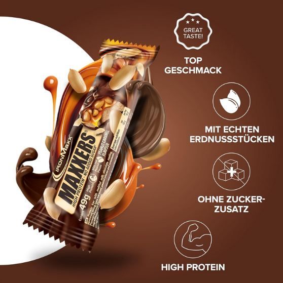 🍫 12er Pack IronMaxx Maxxers Peanut Caramel Proteinriegel ab 21,55€ (statt 30€)