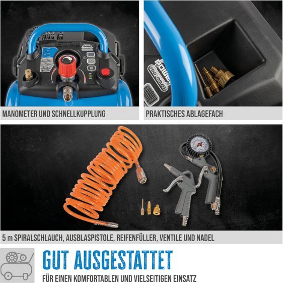 💨 Güde 190/08/6 Airpower Kompressor Set, max. 8bar, Kessel 6L für 79€ (statt 95€)