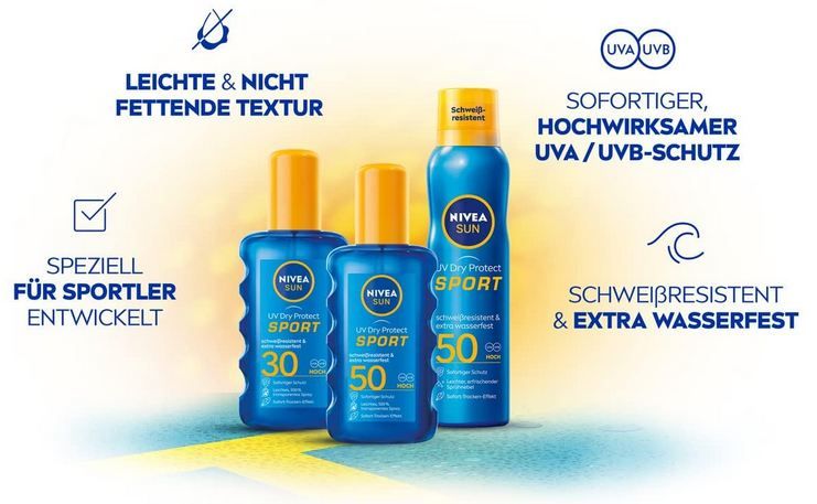 🌞 Nivea SUN UV Dry Protect Sport Sonnenspray, LSF 50, 200ml ab 6,70€ (statt 11€)