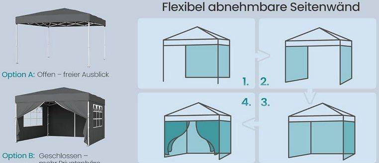 🎪 SONGMICS Faltpavillon (3 x 3 m) inkl. Seitenwände für 69,99€ (statt 85€)