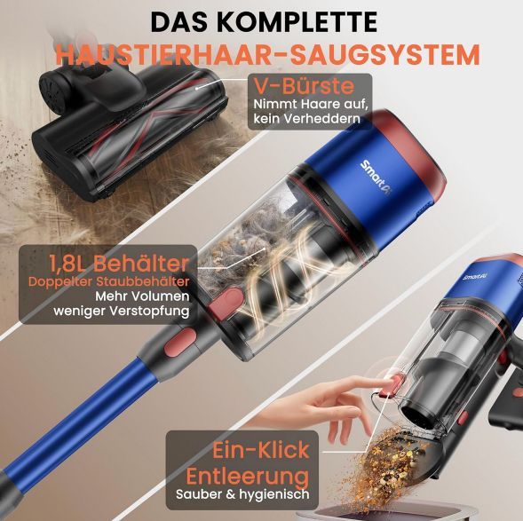 🧹 SmartAI V15 Ultra Akku Staubsauger mit Dual Staubbehälter für 89,47€ (statt 150€)