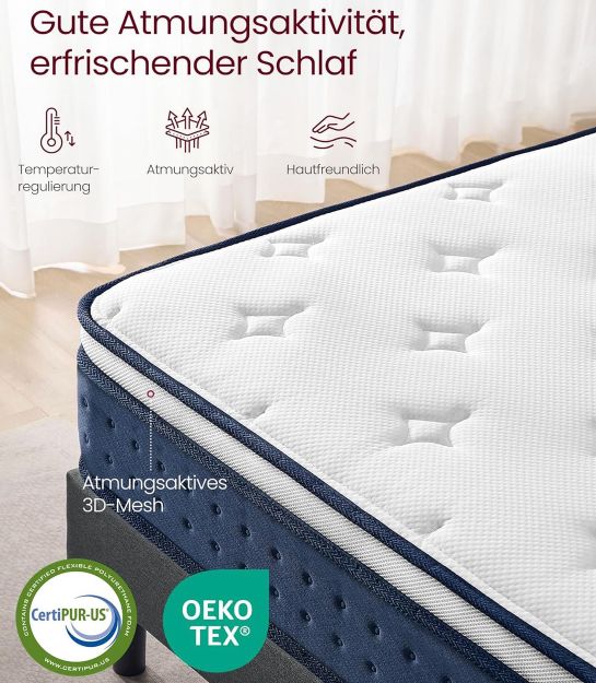 😴 VASAGLE  Federkernmatratze aus Gel Memory Schaumstoff  160 x 200 x 20 für 89,99€ (statt 133€)