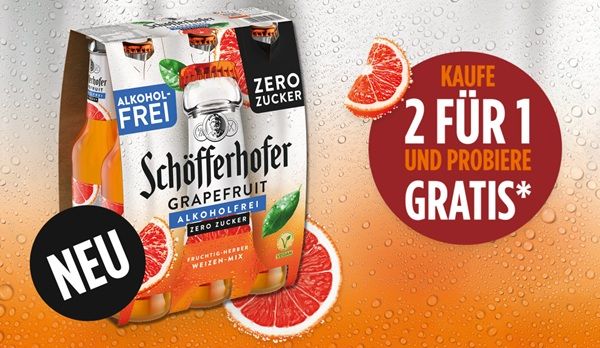 🍺 Schöfferhofer Grapefruit Alkoholfrei Zero Zucker gratis ausprobieren - 2 für 1 Aktion 🍺 Schöfferhofer Grapefruit Alkoholfrei Zero Zucker gratis ausprobieren 2 für 1 Aktion