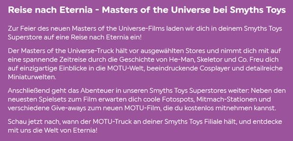 Gratis: Masters of the Universe - Fieber in einigen Smyths Toys Stores im Juni Gratis: Masters of the Universe Fieber in einigen Smyths Toys Stores im Juni