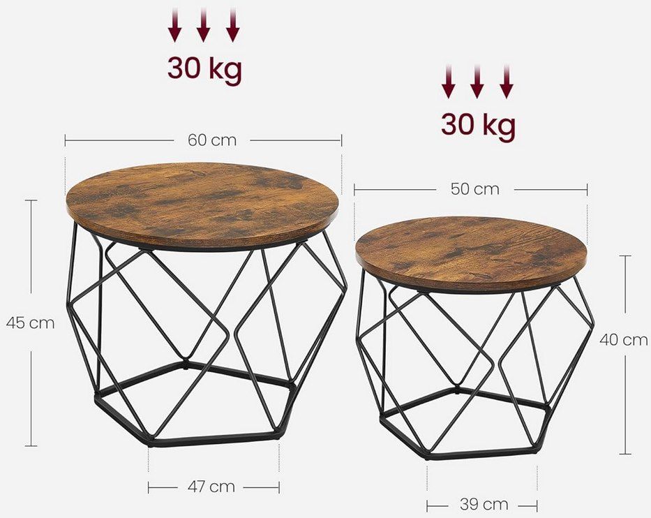 🙌 2er Set VASAGLE Couchtisch rund in 3 Designs für 36,56€ (statt 53€)
