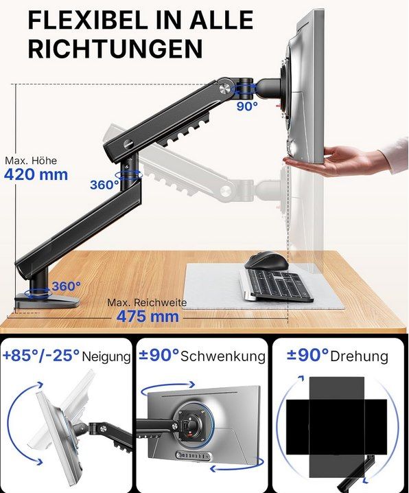 🖥️ HUANUO FlowLift Pro Monitorhalterung bis 32 Zoll & 9 kg für 19,99€ (statt 40€)