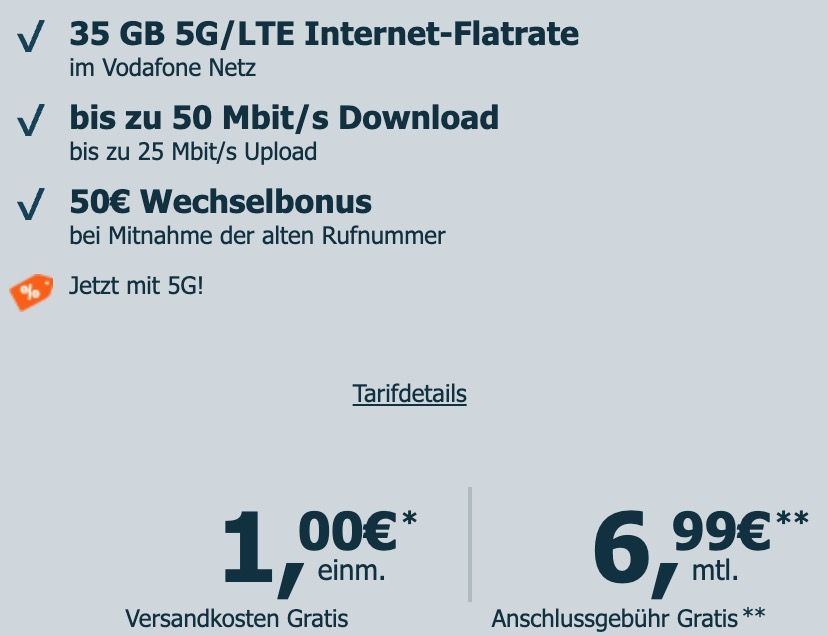 🇩🇪 Deutschlandtrikot für 1€ mit Vodafone Allnet Flat 35GB 5G ➡️ für dauerhaft 6,99€ mtl.