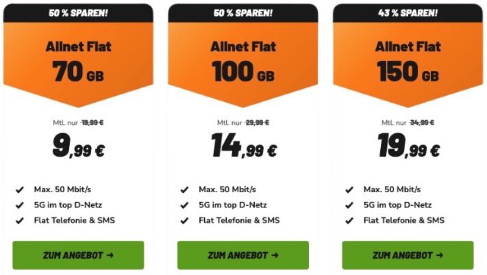 🔥 Vodafone WM Tarife von klarmobil ➡️ Allnet Flat mit 70GB / 100GB / 150GB ab 9,99€ mtl.