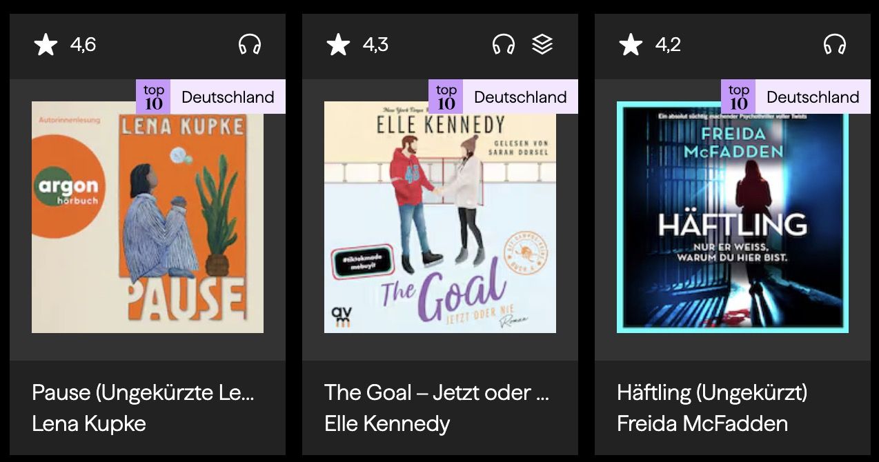 🎧 BookBeat für Neukunden oder 6 Monate (kein Abo) ➡️ 90 Tage KOSTENLOS ausprobieren 🎧 BookBeat für Neukunden oder 6 Monate (kein Abo) ➡️ 90 Tage KOSTENLOS ausprobieren