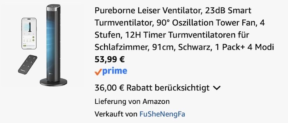 💨 Pureborne Turmventilator mit 23dB für 53,99€ (statt 90€) 💨 Pureborne Turmventilator mit 23dB für 53,99€ (statt 90€)