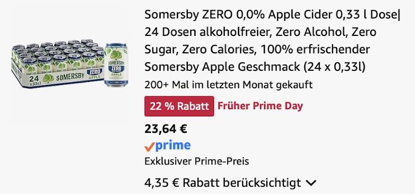 🍏 24 x 0,33L Somersby ZERO 0,0% Apple Cider für 23,64€ (statt 36€) 🍏 24 x 0,33L Somersby ZERO 0,0% Apple Cider für 23,64€ (statt 36€)