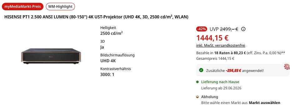 📺 Hisense Fernseher und Beamer mit 15% myMediaMarkt Extra Rabatt ➡️ bis zum 30. Juni