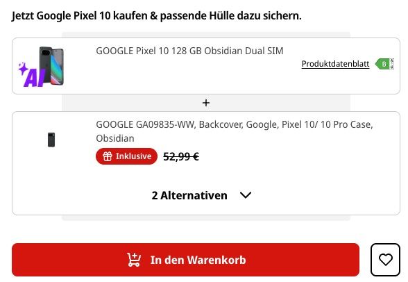 📱 MediaMarkt Google Pixel 10 (Pro) kaufen ➡️ Google Backcover Case gratis