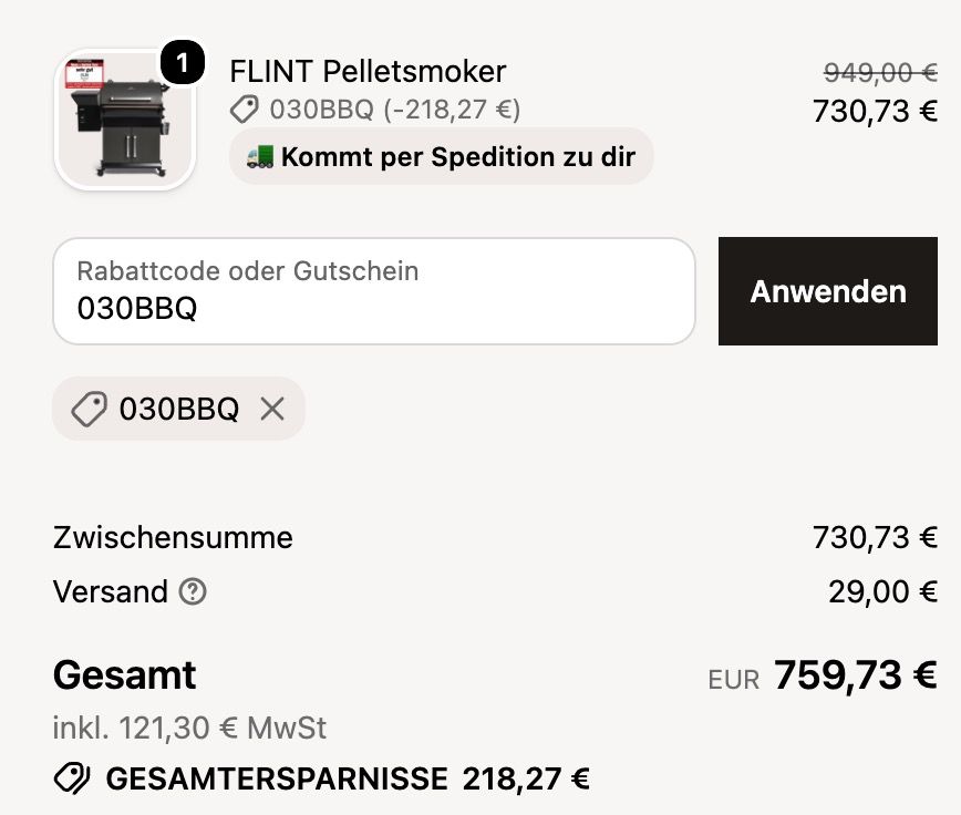 🍖 Burnhard Flint Pelletsmoker mit Temperatursteuerung 🌋 für 759,73€ (statt 849€)