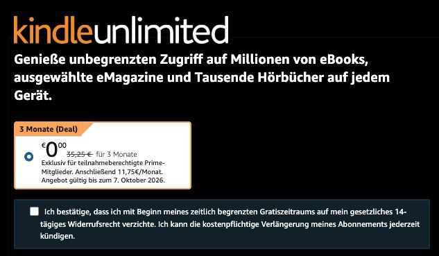 🚨KNALLER! 🔥Amazon Kindle unlimited 3 Monate eBooks & Hörbücher KOSTENLOS (statt 35€) 🚨KNALLER! 🔥Amazon Kindle unlimited 3 Monate eBooks & Hörbücher KOSTENLOS (statt 35€)