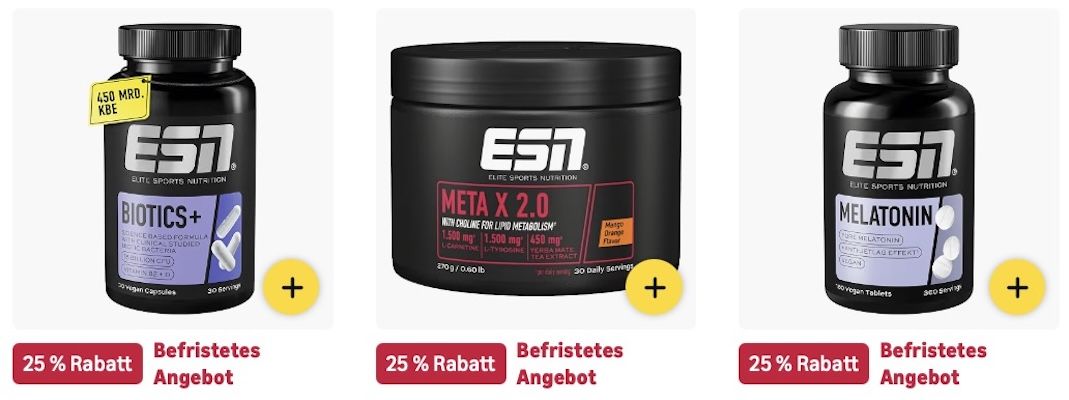 🏋️💪🏻 Amazon: ESN im Sale mit bis zu -30% z.B. 120 Multivitamin Kapseln für 14€ (statt 22€) 🏋️💪🏻 Amazon: ESN im Sale mit bis zu 30% z.B. 120 Multivitamin Kapseln für 14€ (statt 22€)