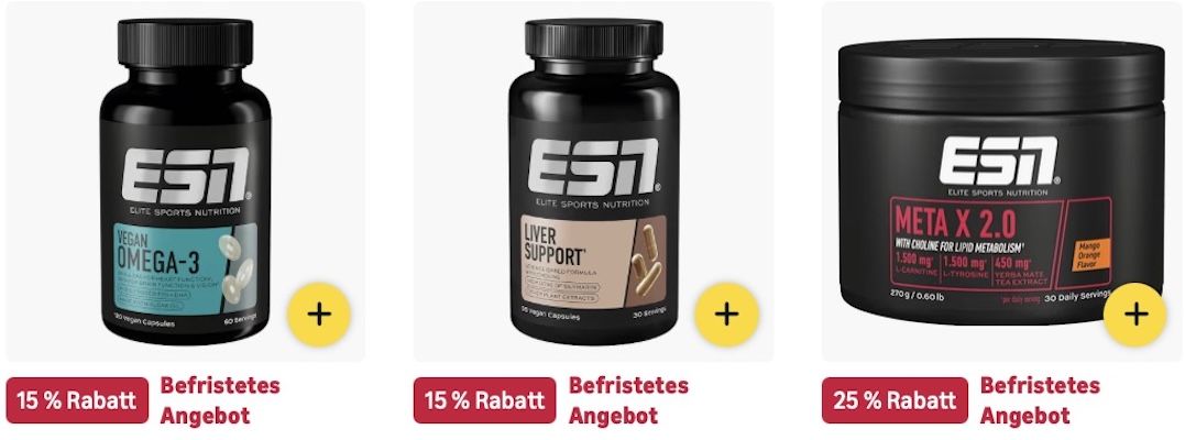 🏋️💪🏻 Amazon: ESN im Sale mit bis zu -30% z.B. 120 Multivitamin Kapseln für 14€ (statt 22€) 🏋️💪🏻 Amazon: ESN im Sale mit bis zu 30% z.B. 120 Multivitamin Kapseln für 14€ (statt 22€)