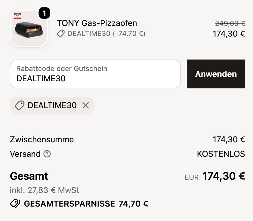 🍕 Burnhard Tony Gas Pizzaofen bis über 450°C für 174,30€ (statt 223€)