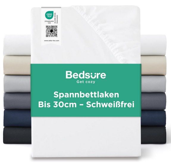 😴 50% Rabatt auf Bedsure Spannbettlaken z.B. 140x200cm in Weiß für 7,99€ (statt 16€)