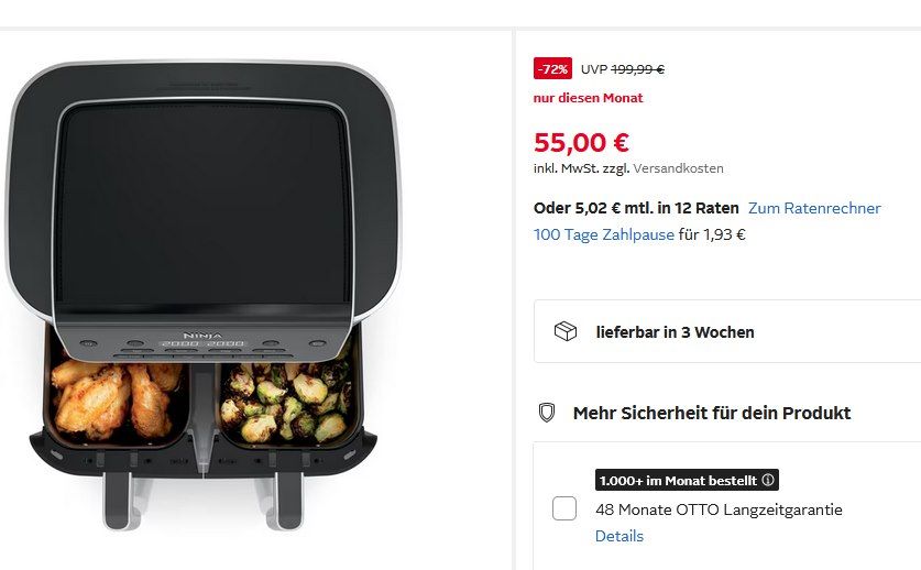 Fehler?đ NINJA DualZone HeiĂluftfritteuse mit 2 Schubladen ab 55⏠(statt 170âŹ) Fehler?đ NINJA DualZone HeiĂluftfritteuse mit 2 Schubladen ab 55⏠(statt 170âŹ)