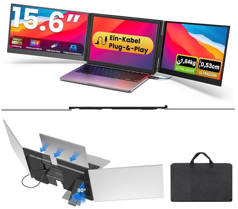 🖥️ Kwumsy P7 Pro   Laptop Bildschirmerweiterung für bis zu 17,3 Zoll für 184,99€ (statt 250€)