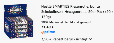 🍫2,6Kg! 20er Pack Nestle Smarties Riesenrolle, je 130g ab 31,49€ (statt 42€) 🍫2,6Kg! 20er Pack Nestle Smarties Riesenrolle, je 130g ab 31,49€ (statt 42€)