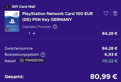 🎮 100€ Playstation Network (PSN) Guthabenkarte für 80,99€