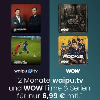 🔥 60% Ersparnis 🎬 Waipu Perfect Plus und WOW Filme & Serien nur 6,99€ mtl. (statt 17,49€)
