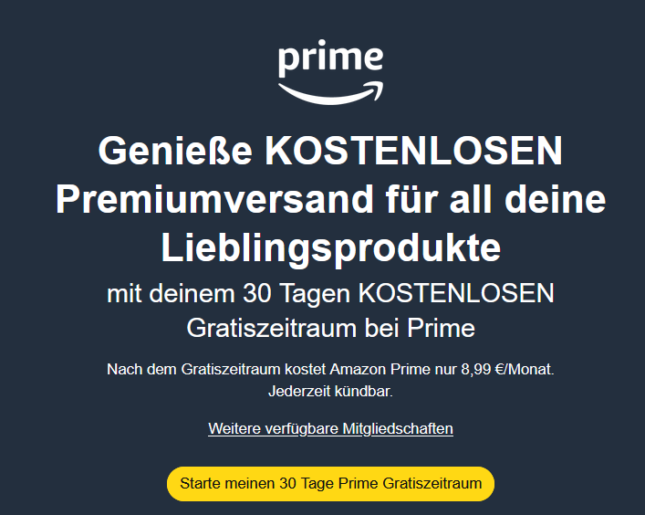 Amazon Prime: 30 Tage GRATIS testen   ideal für den Prime Day 2026