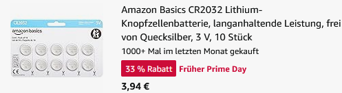 🔋 10er Pack Amazon Basics CR2032 Lithium-Knopfzellenbatterie ab 3,94€ (statt 7€) 🔋 10er Pack Amazon Basics CR2032 Lithium Knopfzellenbatterie ab 3,94€ (statt 7€)