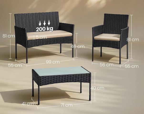 🪑🌞 SONGMICS GGF004 Balkon  u. Lounge Set Tisch Stühle Sofa für nur 99,99€ (statt 140€)