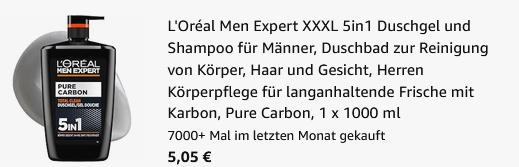 🚿 L'Oréal Men Expert Pure Carbon XXXL Duschgel 1 Liter ab 5,05€ (statt 7€ + VSK) 🚿 LOréal Men Expert Pure Carbon XXXL Duschgel 1 Liter ab 5,05€ (statt 7€ + VSK)