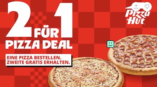 🍕 Pizza Hut: 2 für 1 Pizza Coupon für 0,85€ 🍕 Pizza Hut: 2 für 1 Pizza Coupon für 0,85€