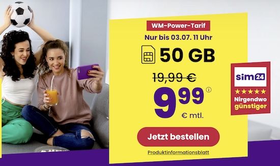 📲 sim24 Allnet-Flat mit 50GB 5G für 9,99€ mtl. + monatlich kündbar! 📲 sim24 Allnet Flat mit 50GB 5G für 9,99€ mtl. + monatlich kündbar!