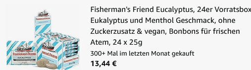 🧊 24er Pack Fishermans Friend Eucalyptus & Menthol ab 13,44€ (statt 24€)