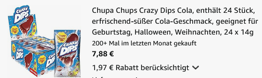 đ 24x Chupa Chups Crazy Dips Cola-Lollis ab 7,88⏠đ„ (statt 16âŹ) đ 24x Chupa Chups Crazy Dips Cola Lollis ab 7,88⏠đ„ (statt 16âŹ)