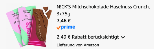 🍫 3er Pack NICKS Milchschokolade Haselnuss Crunch zu 75g ab 7,46€ (statt 11€) 🍫 3er Pack NICKS Milchschokolade Haselnuss Crunch zu 75g ab 7,46€ (statt 11€)