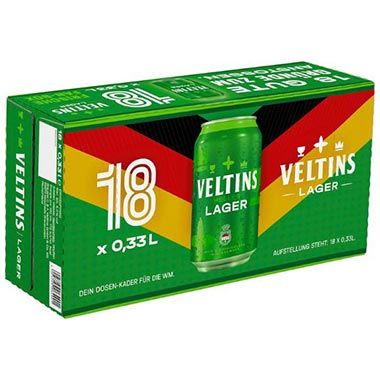 🍻 18er Pack Veltins Helles Lager WM-Box, 0,33L Dosen für 10,79€ (statt 14€) – 0,60€ pro Dose