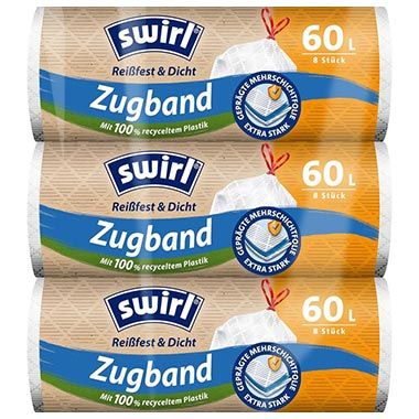 🗑️ 3 x 8er Pack Swirl Reißfest & Dicht Müllbeutel, 60L ab 3,85€ (statt 6€)