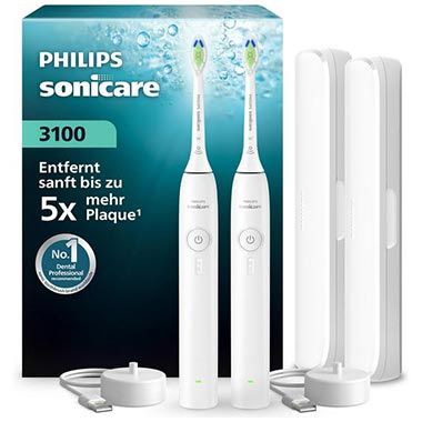🪥 2er Pack Philips Sonicare Series 3100 Elektrische Zahnbürste für 59,99€ (statt 94€)