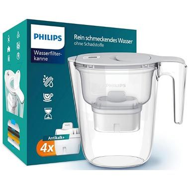 🚰 Philips Water Wasserfilterkanne + 4 Antikalk Ersatzfilterkartuschen für 22,99€ (statt 30€)
