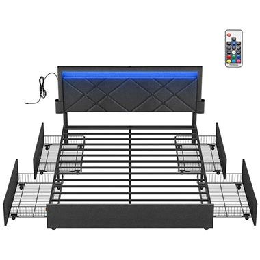 🛏️ Songmics Doppelbettgestell mit LED & 4 Schubladen, 160 x 200cm für 144,99€ (statt 202€)