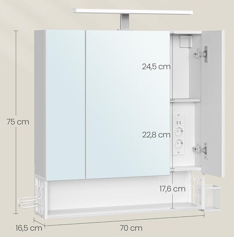 🪞 VASAGLE Badschrank mit Steckdosen und 3 Türen für 63,99€ (statt 90€)