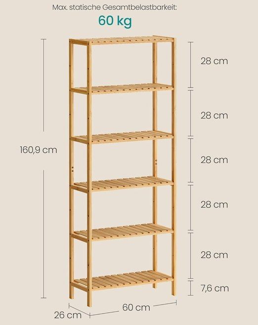 🎋 SONGMICS Standregal aus Bambus mit 6 Ebenen für 34,99€ (statt 50€)