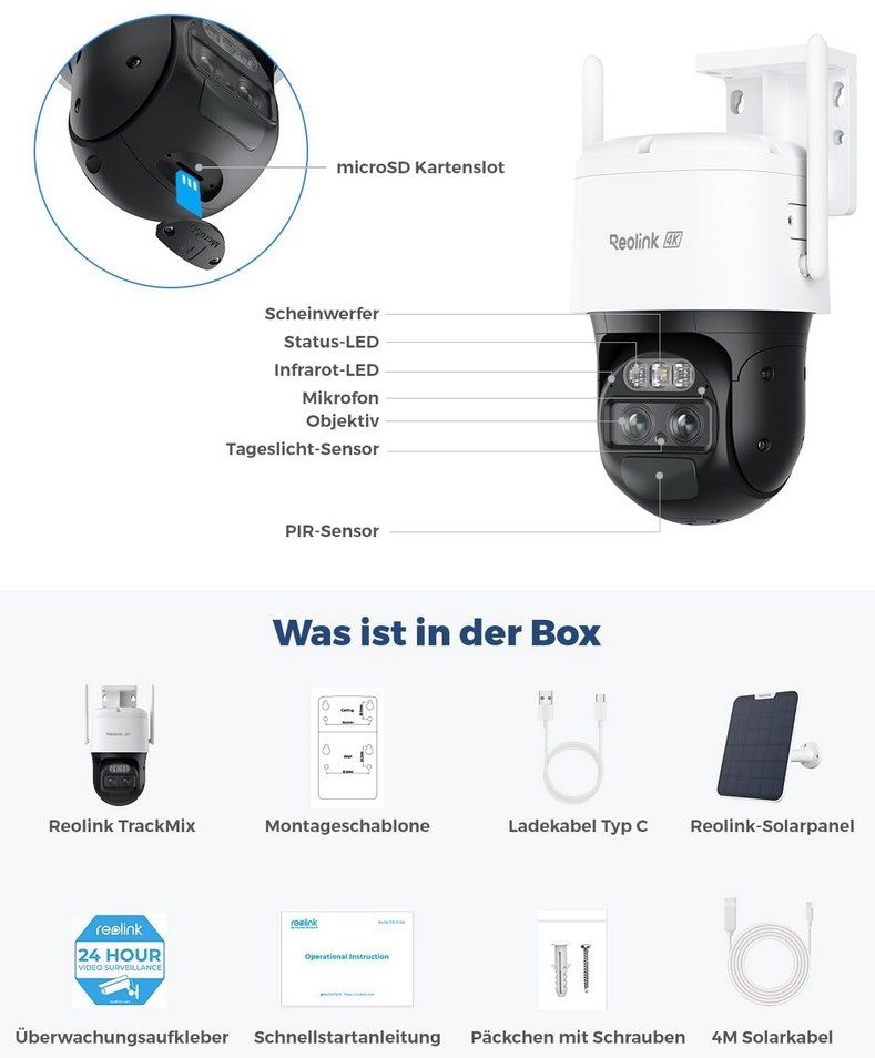 👀 reolink Trackmix 4K 8MP PTZ Überwachungskamera + Solarpanel für 159,99€ (statt 180€)